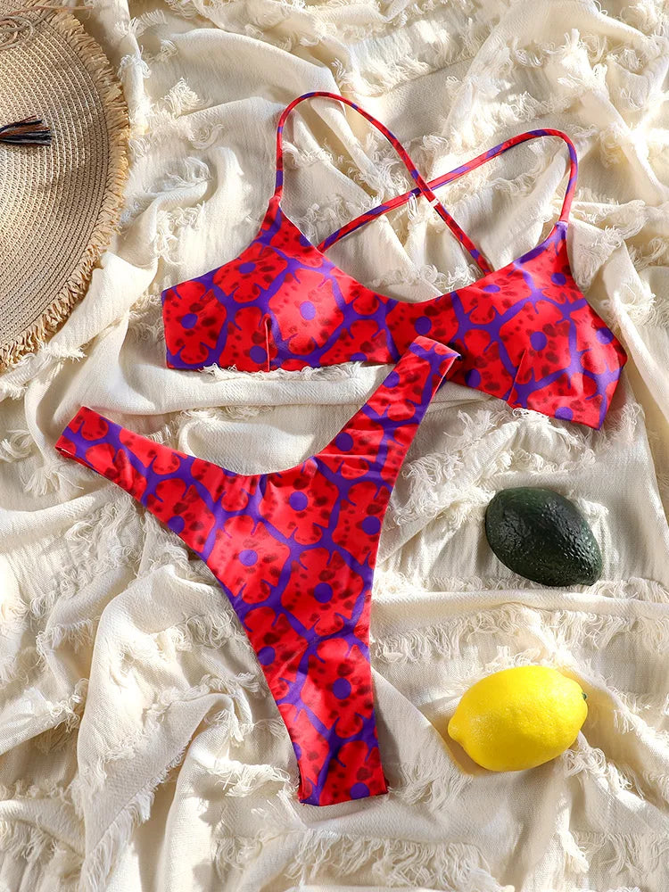 2025 Printed Bikini Set – Sexy Two-Piece Bandage Swimsuit for Women