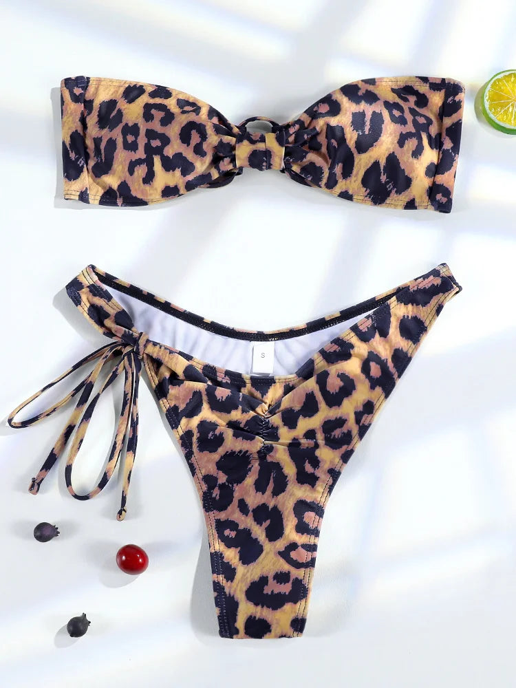 Miyouj 2025 Leopard Print Bandage Bikini – Sexy Triangle Low-Waist Swimwear