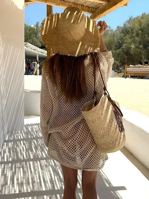 Solid Color Knit Mini Beach Cover-Up