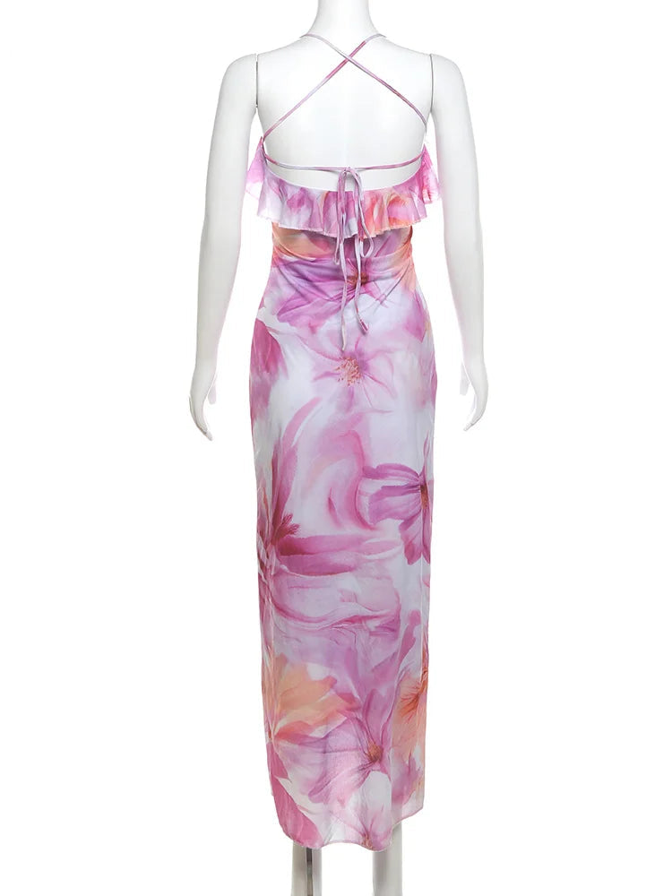 Floral Strapless Tassel Patchwork Dress