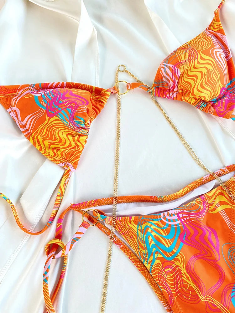 2024 Printed Triangle Bikini Set – Low Waist Bandage Biquini