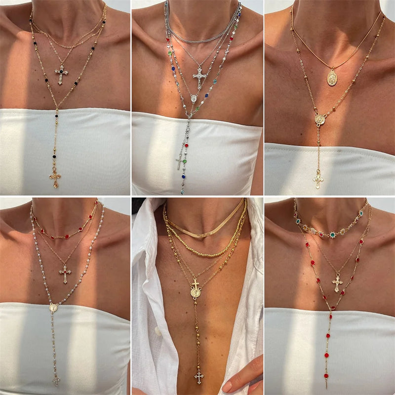3-Piece Cross Pendant Necklace Set