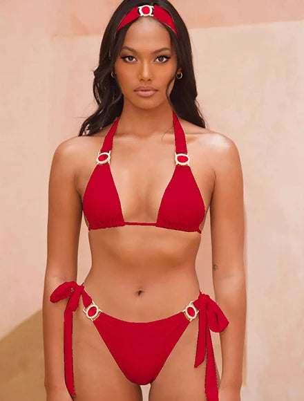 2025 Glamorous White & Red Bow Bikini Set