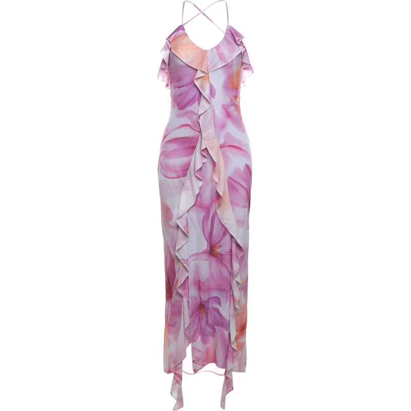 Floral Strapless Tassel Patchwork Dress