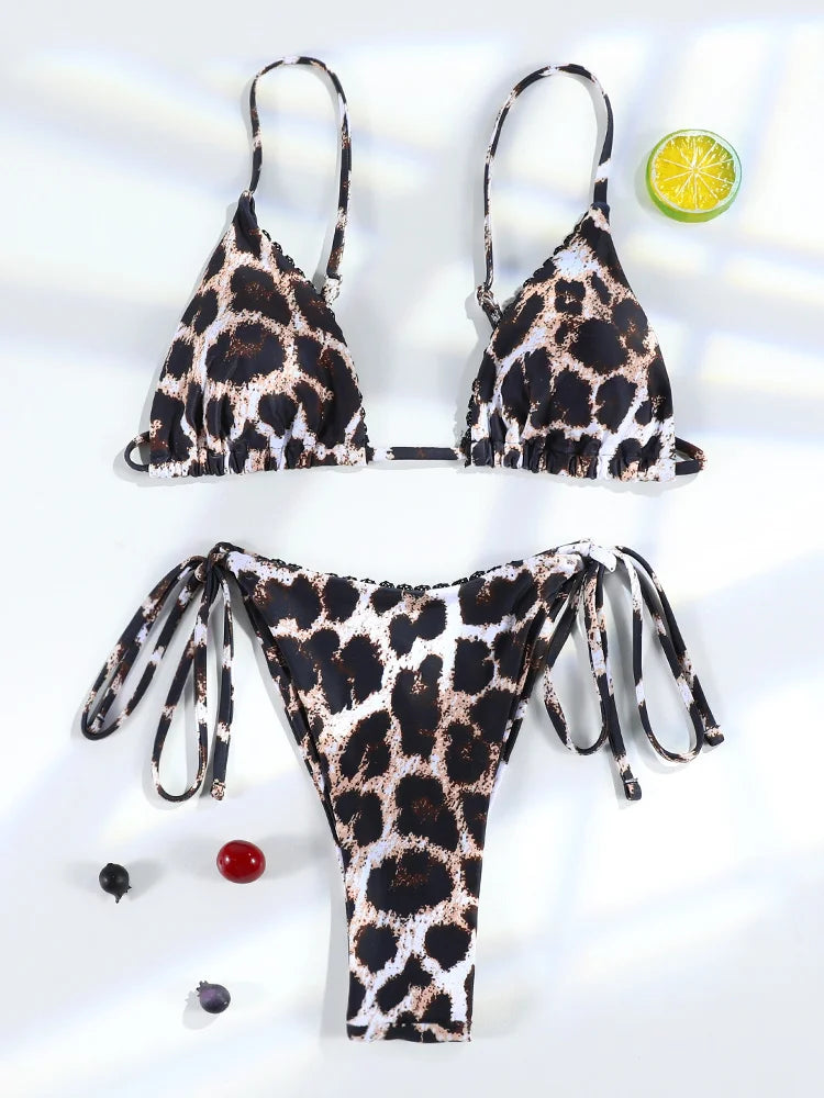 Miyouj 2025 Leopard Print Bandage Bikini – Sexy Triangle Low-Waist Swimwear
