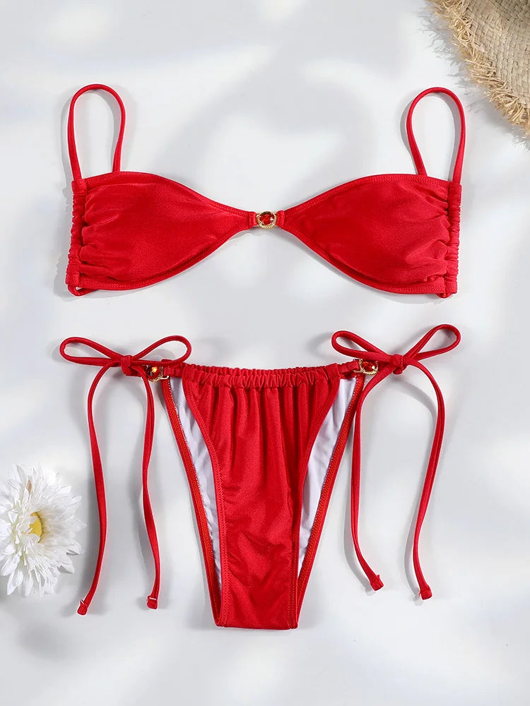 2025 High Cut Brazilian Bikini Set – Solid Color Swimwear