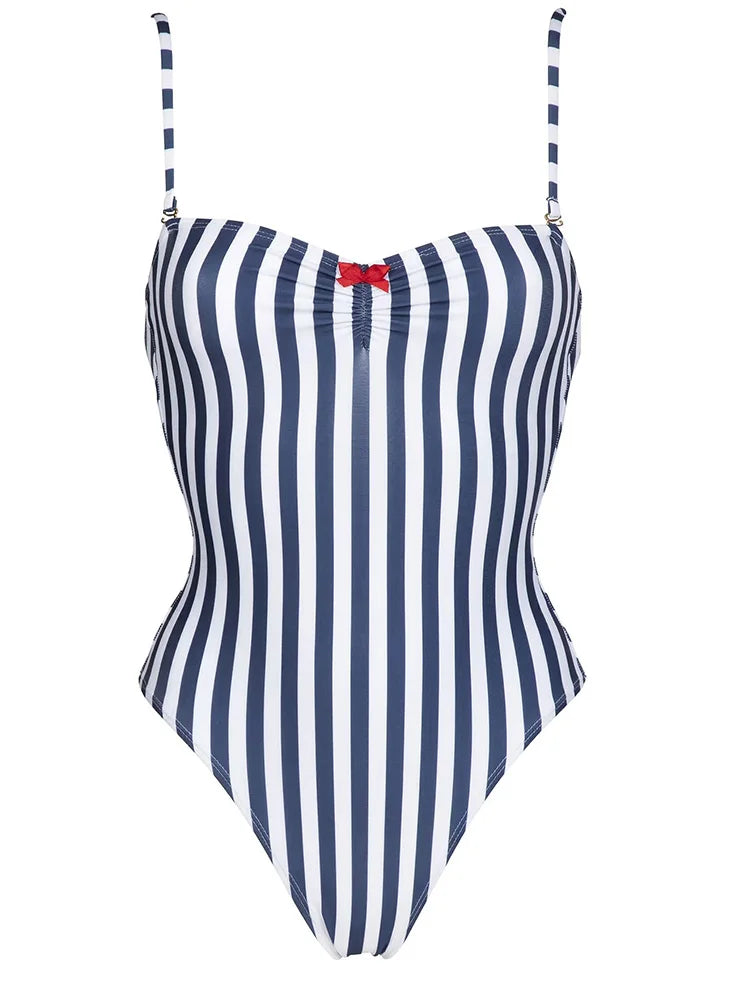 ZRTAK Striped Push-Up Bandage One-Piece Swimsuit