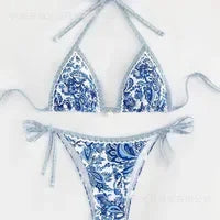 Lace-Up Split Two-Piece Bikini – Solid Color