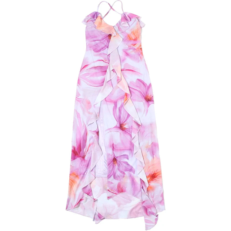 Floral Strapless Tassel Patchwork Dress