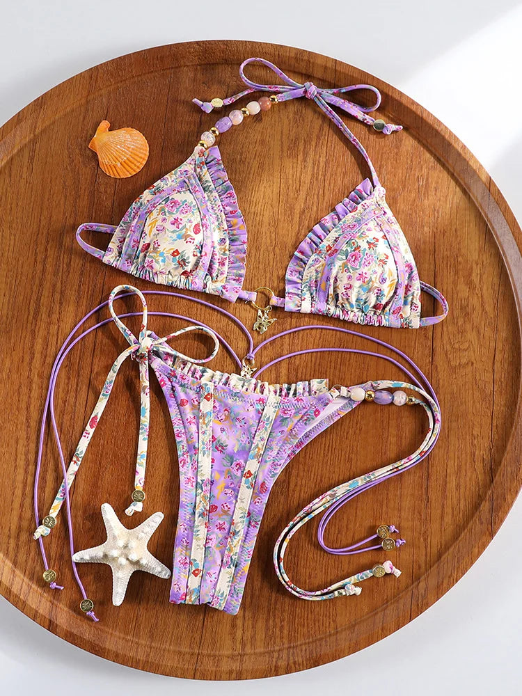 ZRTAK 2025 Floral Triangle Bikini Set