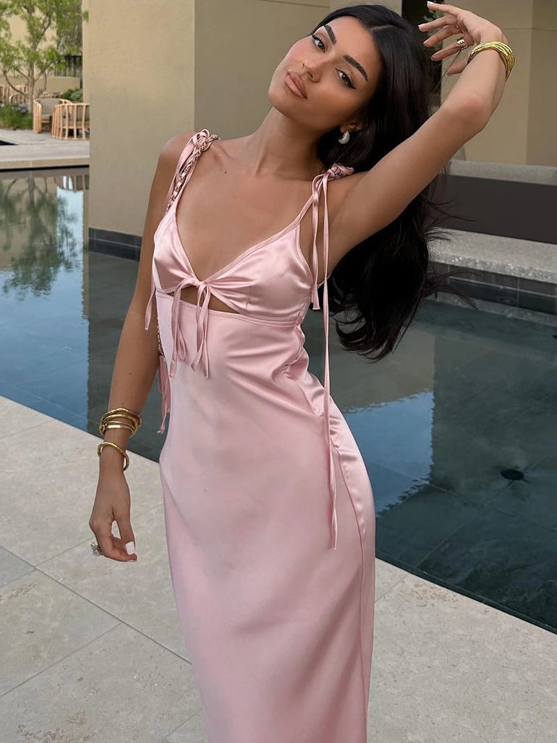 Backless Lace-Up Cut Out Midi Dress