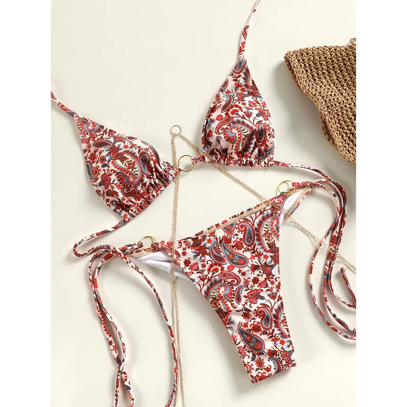 2024 Printed Triangle Bikini Set – Low Waist Bandage Biquini
