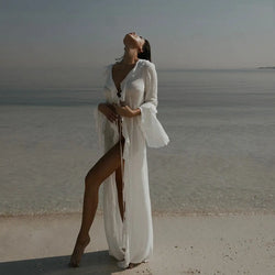 Chiffon V-Neck Ruffled Beach Cover-Up