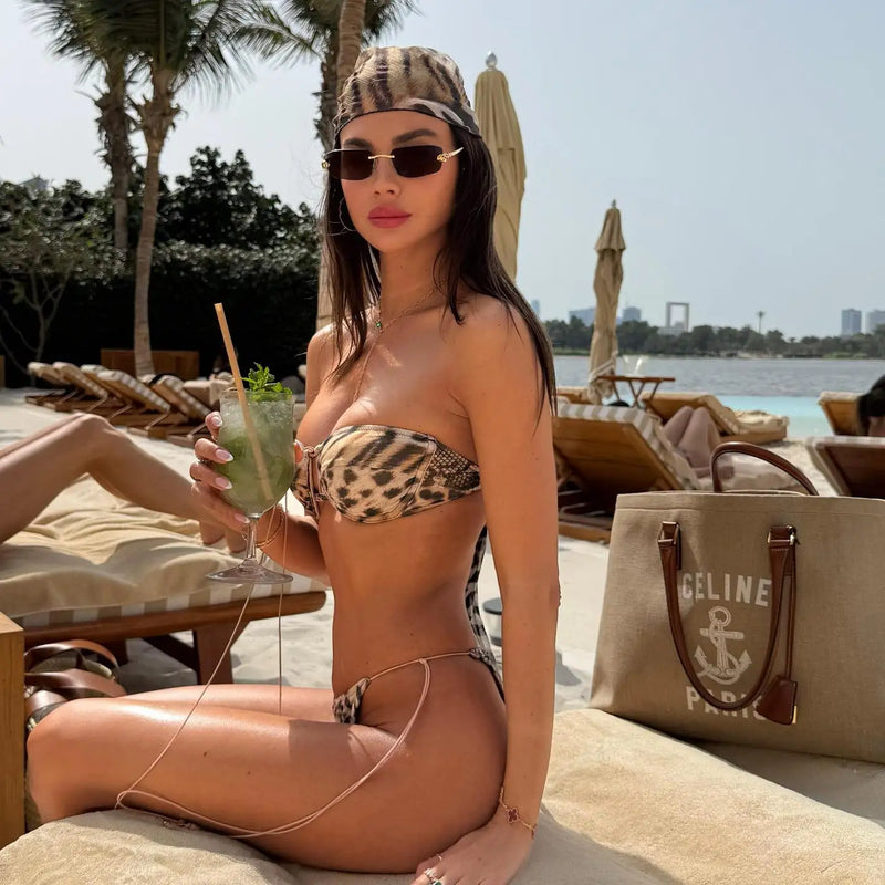 Leopard Print Bikini – Sexy Strappy High-Leg Two Piece with Gold Ring
