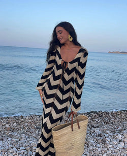 Striped Knit Lace-Up Maxi Cover-Up