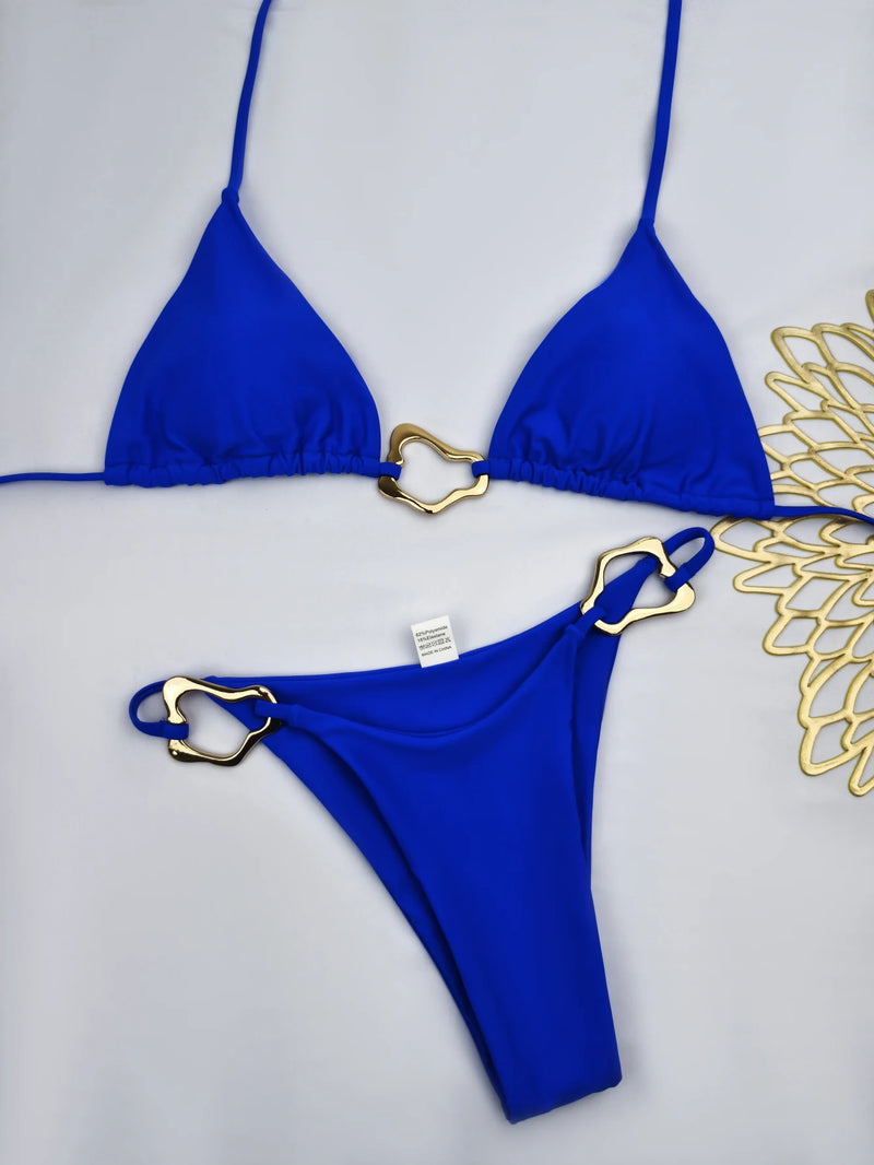 Lace-Up Split Two-Piece Bikini – Solid Color
