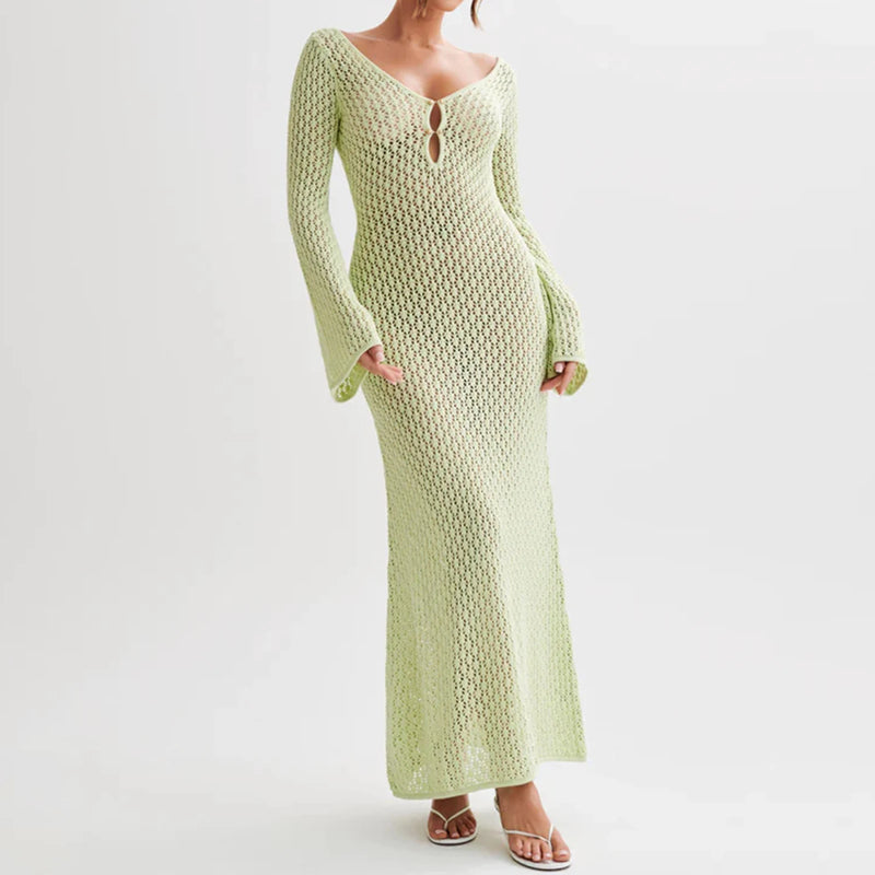 Long Knit Hollow-Out Beach Cover-Up
