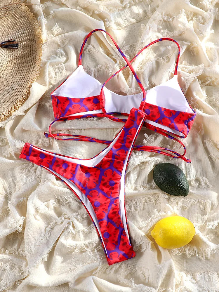 2025 Printed Bikini Set – Sexy Two-Piece Bandage Swimsuit for Women