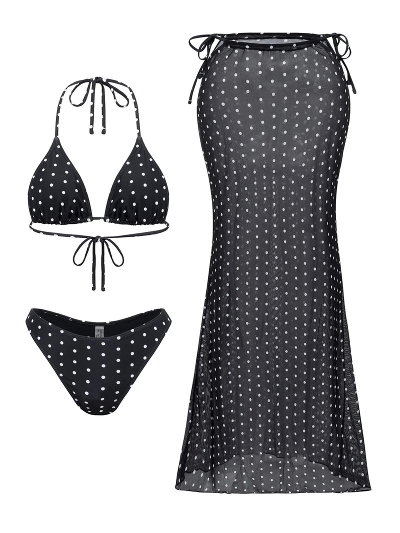 2025 Floral 3-Piece High Waist Bikini Set with Long Skirt – Beachwear for Women