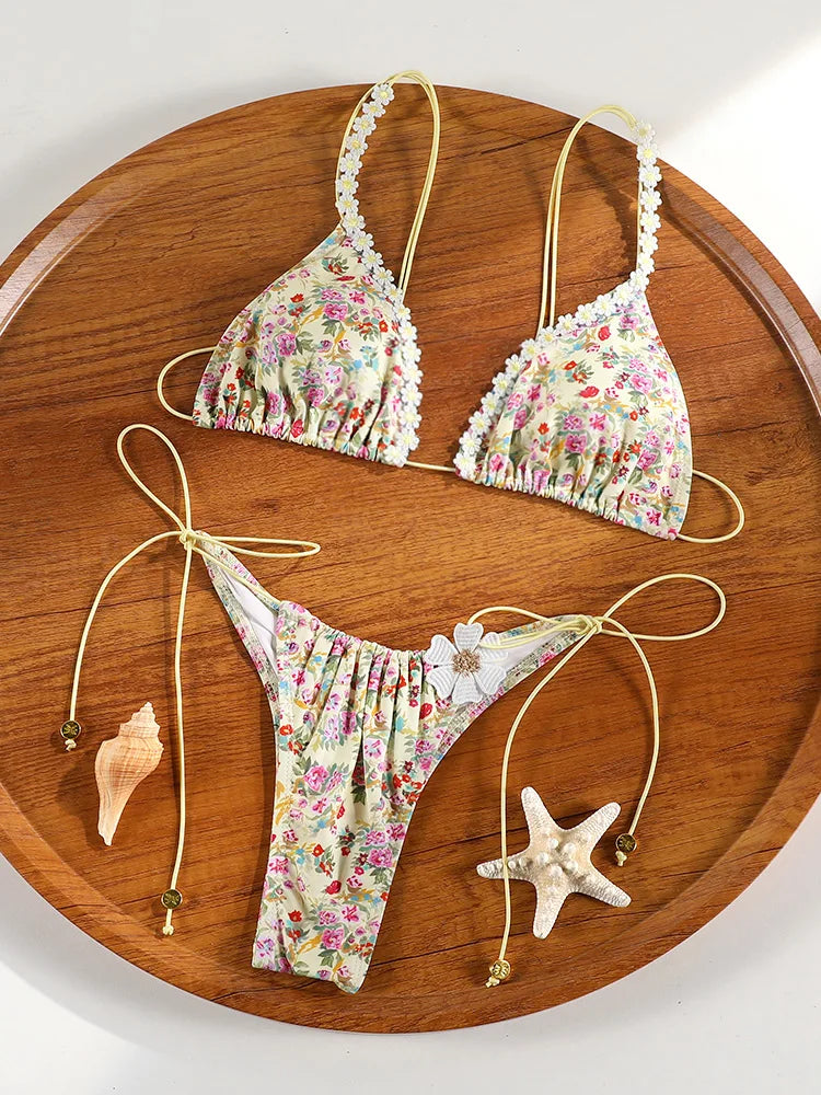 ZRTAK 2025 Floral Triangle Bikini Set