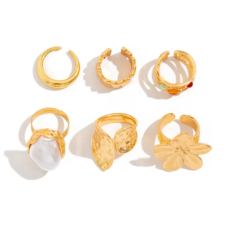 6-Piece Vintage Punk Metal Ring Set