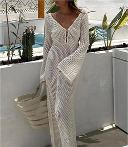 Long Knit Hollow-Out Beach Cover-Up
