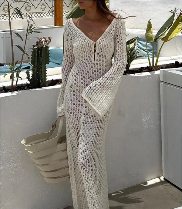 Long Knit Hollow-Out Beach Cover-Up