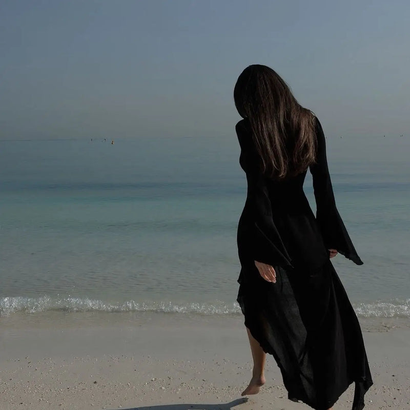 Chiffon V-Neck Ruffled Beach Cover-Up