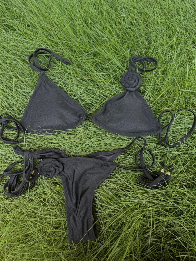 2025 High Cut Brazilian Bikini Set – Solid Color Swimwear