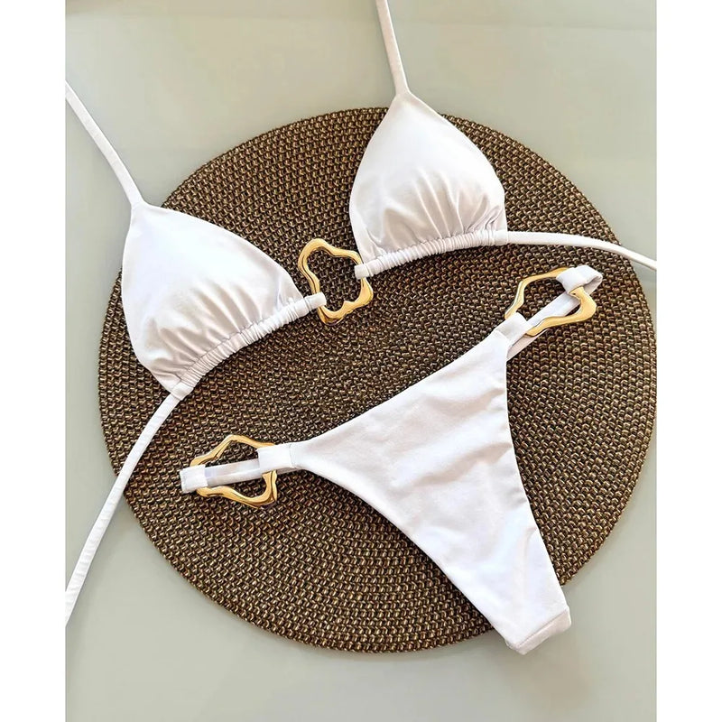 Lace-Up Split Two-Piece Bikini – Solid Color