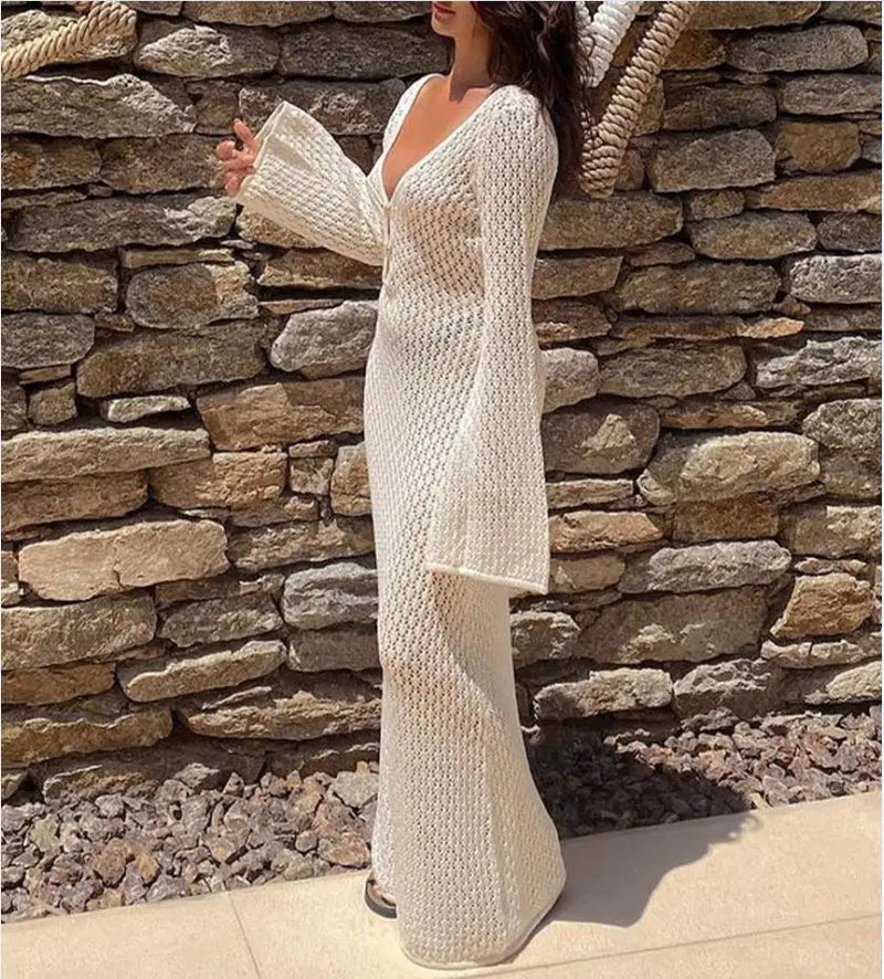 Long Knit Hollow-Out Beach Cover-Up