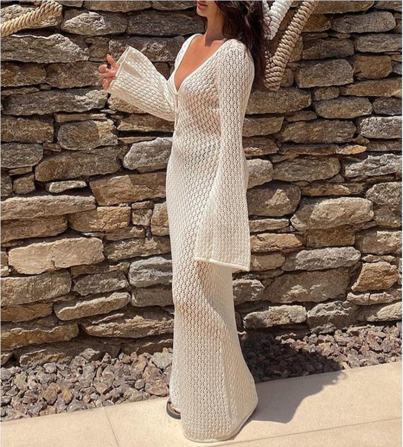 Long Knit Hollow-Out Beach Cover-Up