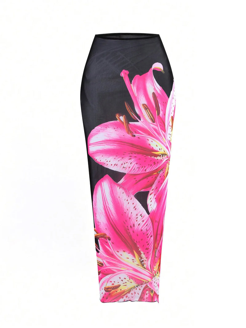 2025 Floral 3-Piece High Waist Bikini Set with Long Skirt – Beachwear for Women
