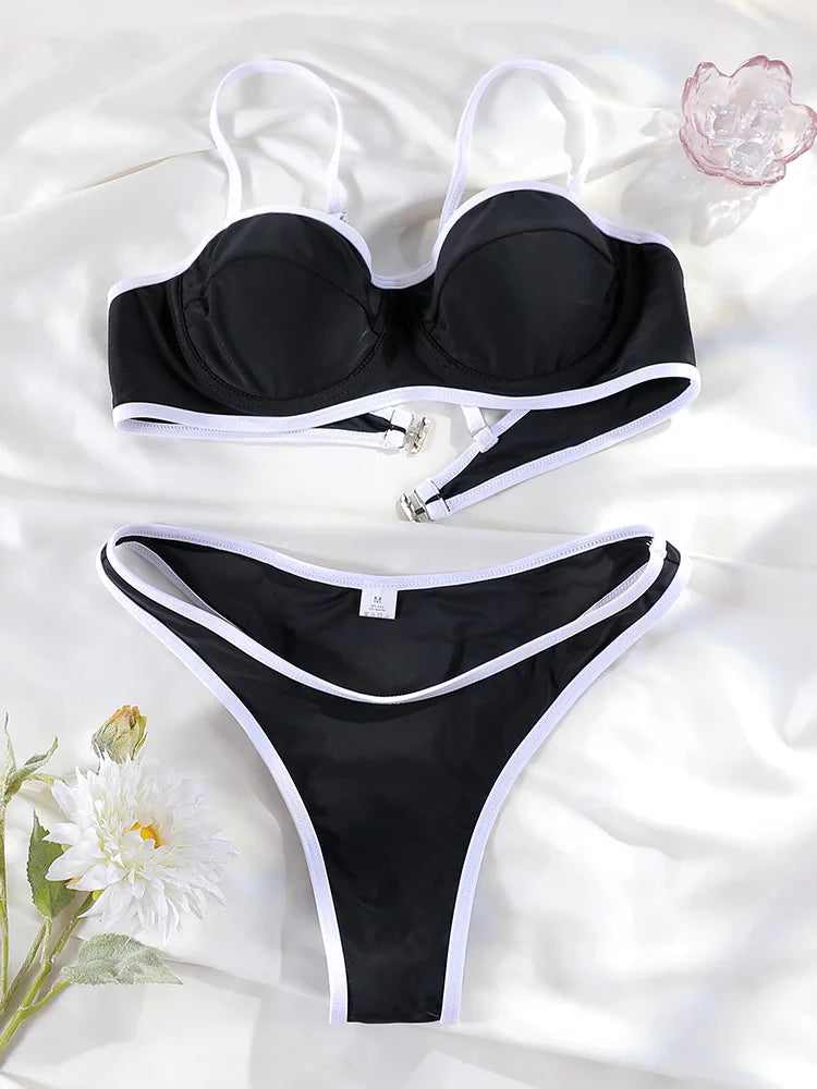 Miyouj High-Cut Push-Up Two-Piece Bikini – Black