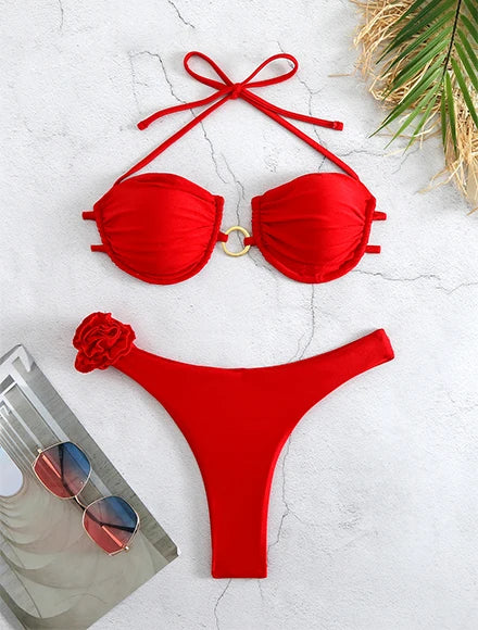 2025 Glamorous White & Red Bow Bikini Set