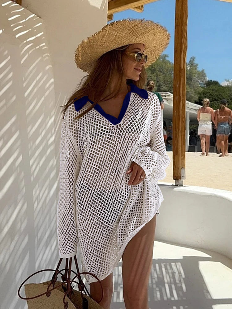 Solid Color Knit Mini Beach Cover-Up