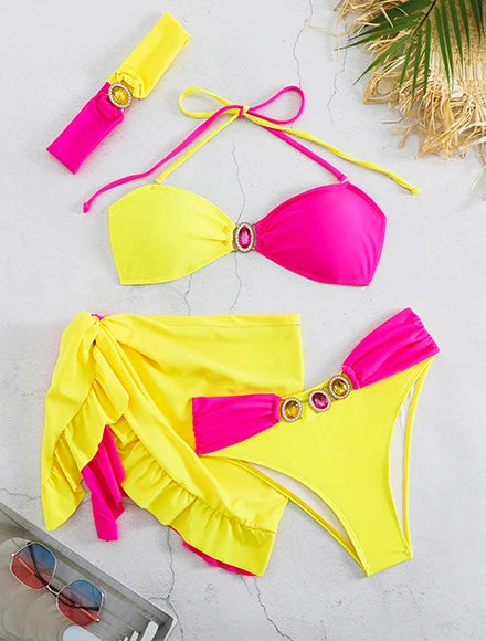 2025 Glamorous White & Red Bow Bikini Set