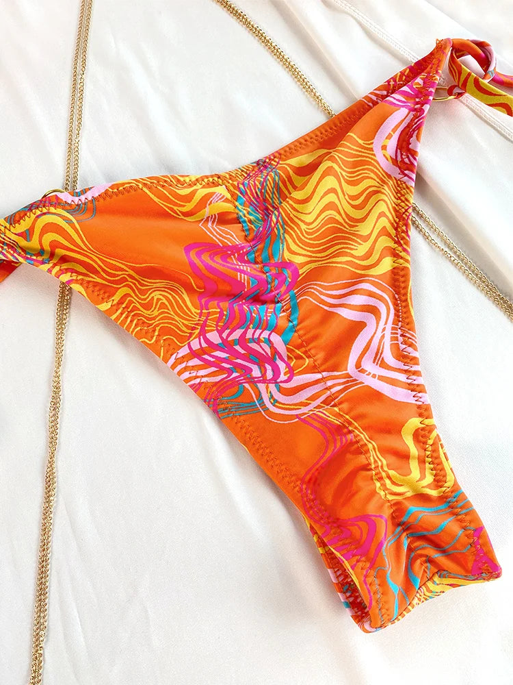 2024 Printed Triangle Bikini Set – Low Waist Bandage Biquini