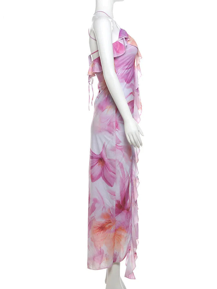 Floral Strapless Tassel Patchwork Dress