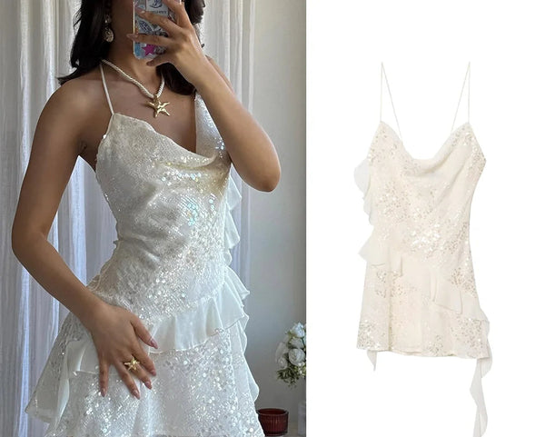 Sequined Tiered Mini Cami Dress