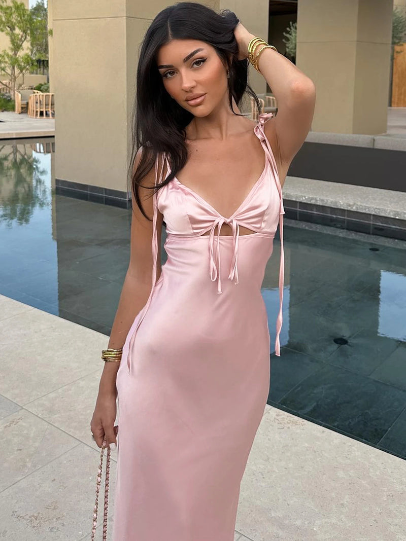 Backless Lace-Up Cut Out Midi Dress