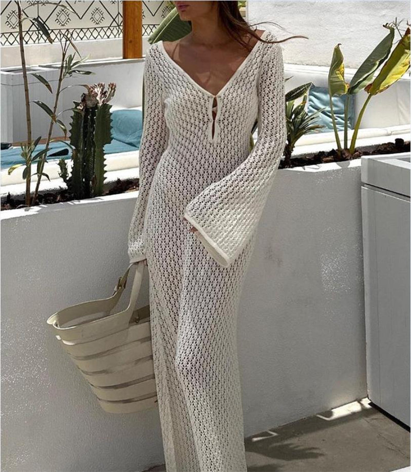 Long Knit Hollow-Out Beach Cover-Up