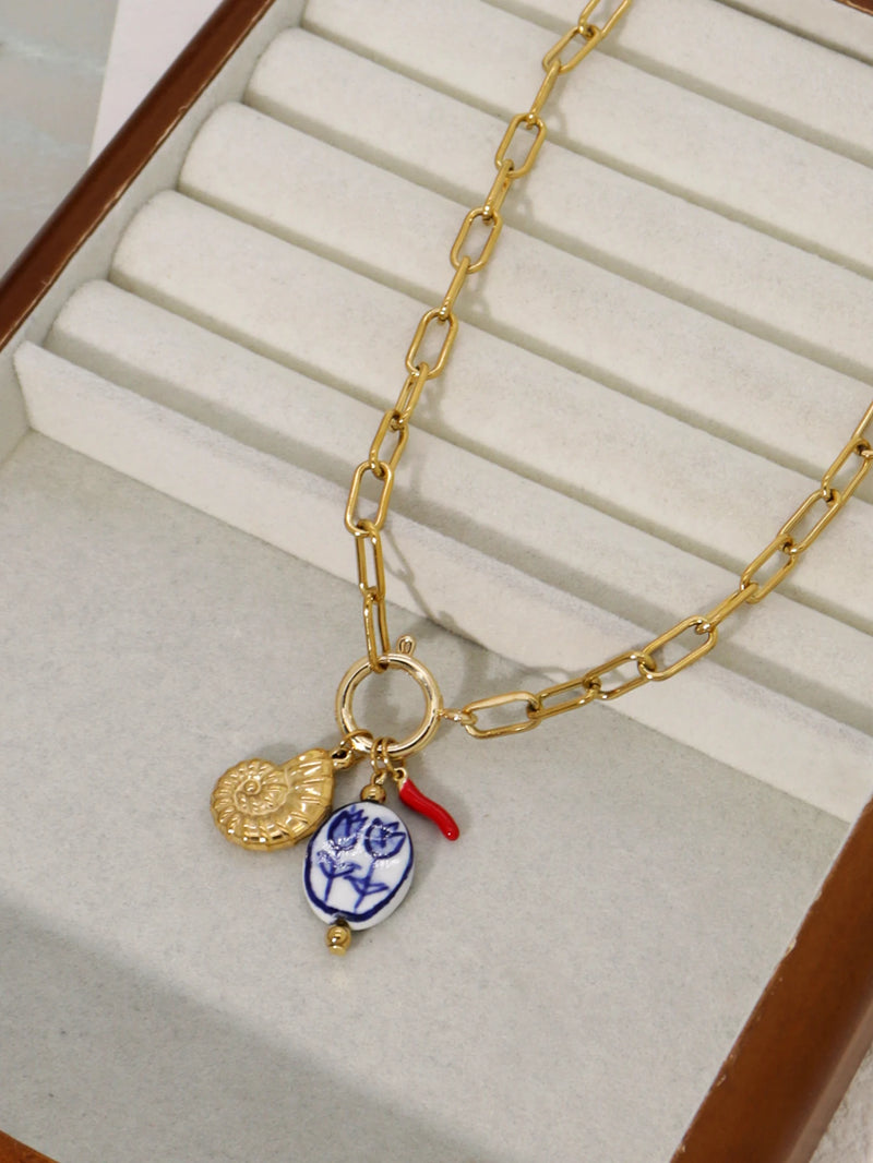 Conch & Tulip Ceramic Pendant Necklace